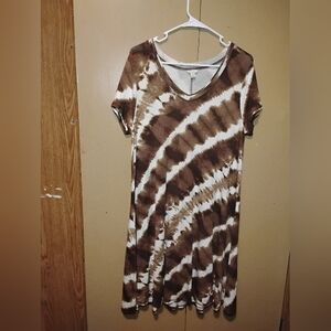 Cato Brown and White Large Tie-Dye Dress
